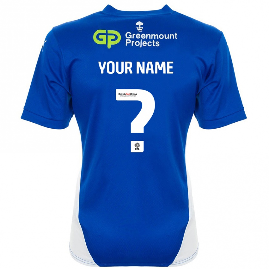 Kids Football Your Name #0 Blue White Home Jersey 2024/25 T-Shirt Uk