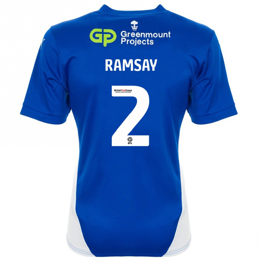 Kids Football Calvin Ramsay #2 Blue White Home Jersey 2024/25 T-Shirt Uk