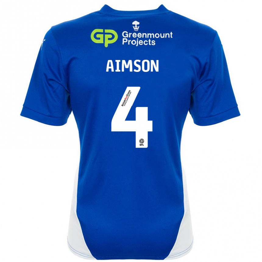 Kids Football Will Aimson #4 Blue White Home Jersey 2024/25 T-Shirt Uk