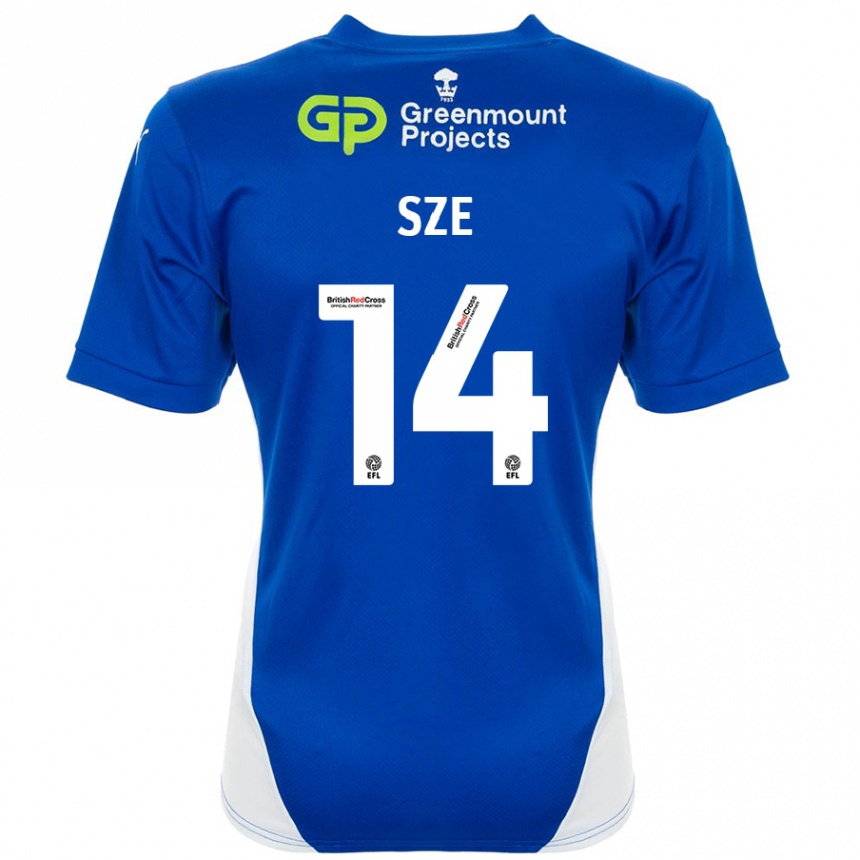 Kids Football Chris Sze #14 Blue White Home Jersey 2024/25 T-Shirt Uk