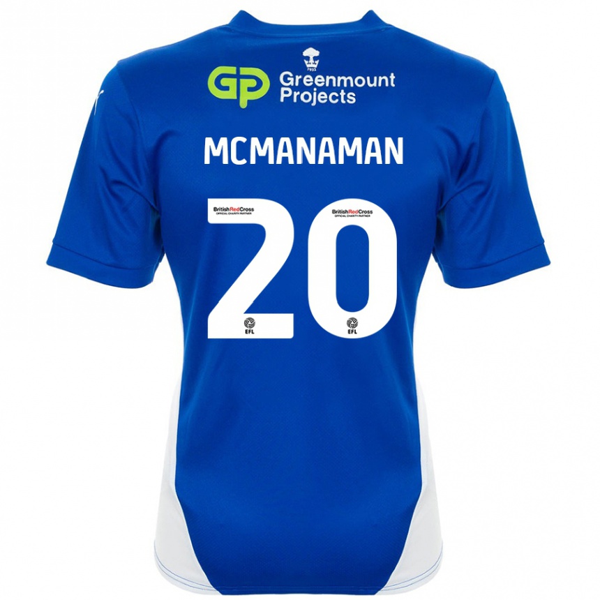 Kids Football Callum Mcmanaman #20 Blue White Home Jersey 2024/25 T-Shirt Uk