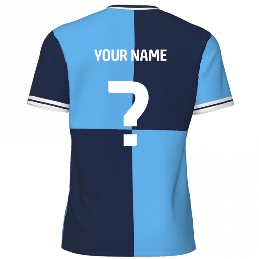 Kids Football Your Name #0 Sky Blue Dark Blue Home Jersey 2024/25 T-Shirt Uk