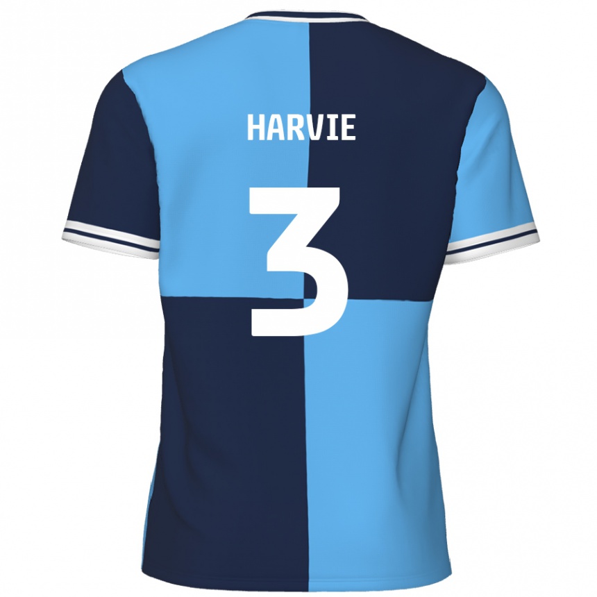 Kids Football Daniel Harvie #3 Sky Blue Dark Blue Home Jersey 2024/25 T-Shirt Uk