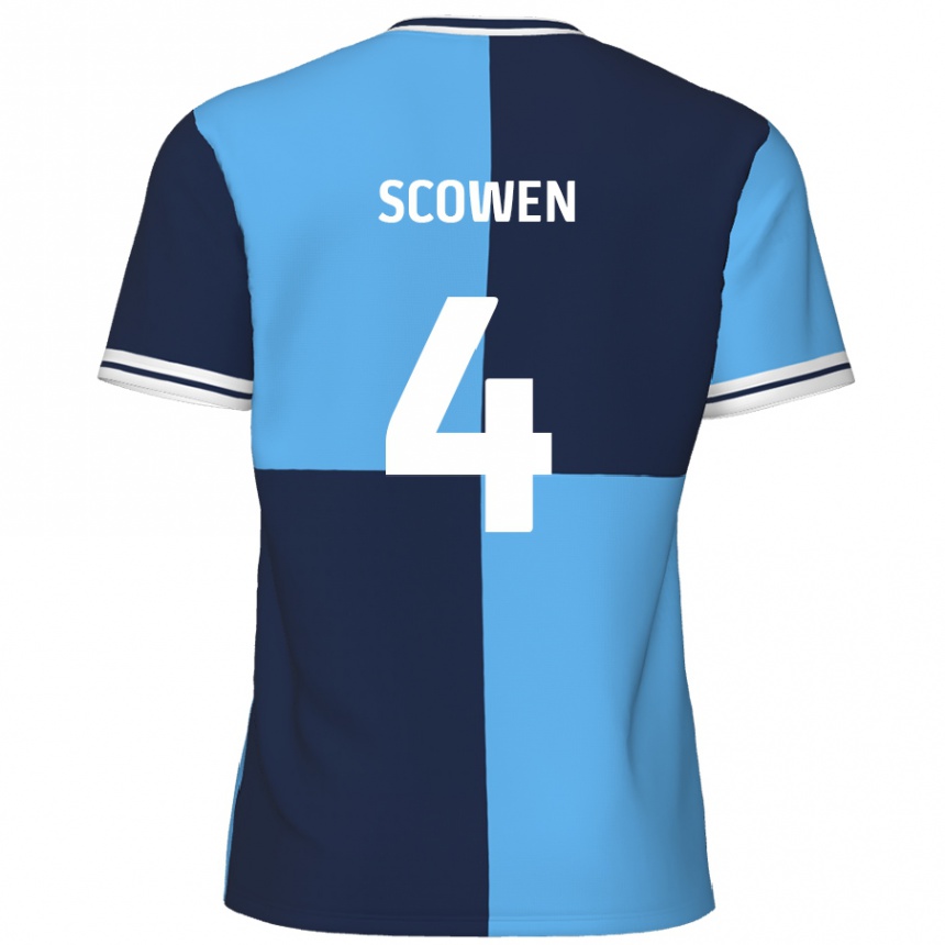 Kids Football Josh Scowen #4 Sky Blue Dark Blue Home Jersey 2024/25 T-Shirt Uk