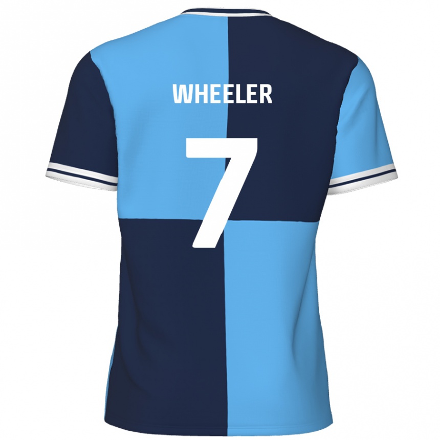 Kids Football David Wheeler #7 Sky Blue Dark Blue Home Jersey 2024/25 T-Shirt Uk