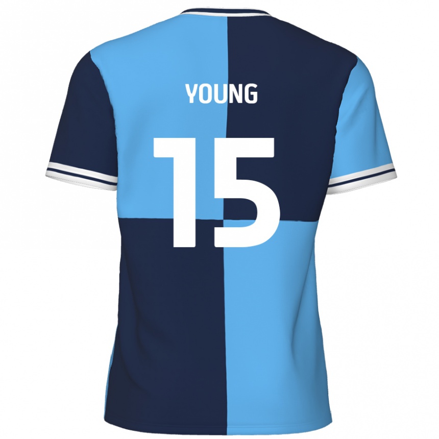 Kids Football Jack Young #15 Sky Blue Dark Blue Home Jersey 2024/25 T-Shirt Uk