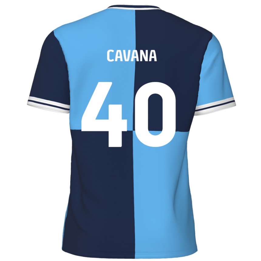 Kids Football Max Cavana #40 Sky Blue Dark Blue Home Jersey 2024/25 T-Shirt Uk