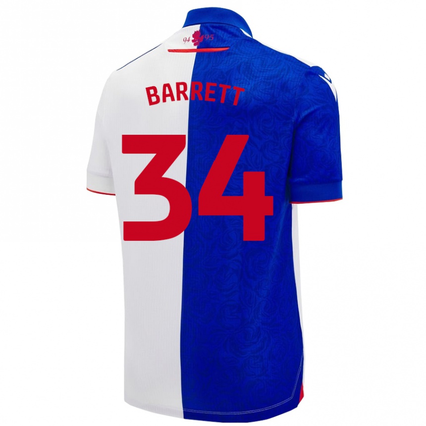 Kids Football Jack Barrett #34 Sky Blue White Home Jersey 2024/25 T-Shirt Uk