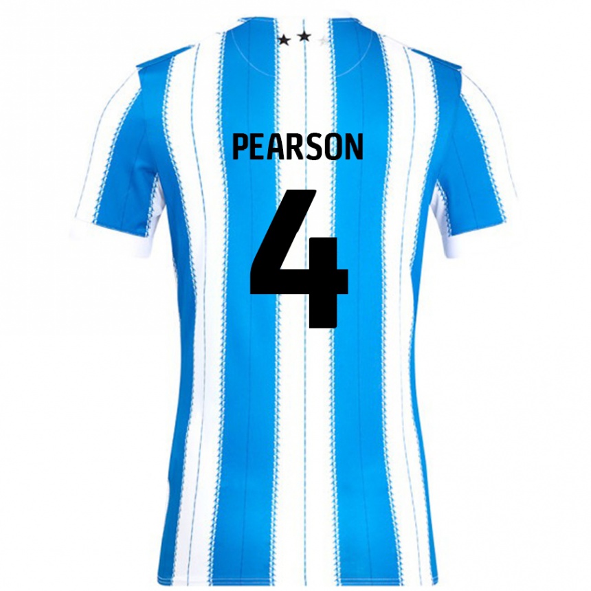 Kids Football Matty Pearson #4 Blue White Home Jersey 2024/25 T-Shirt Uk