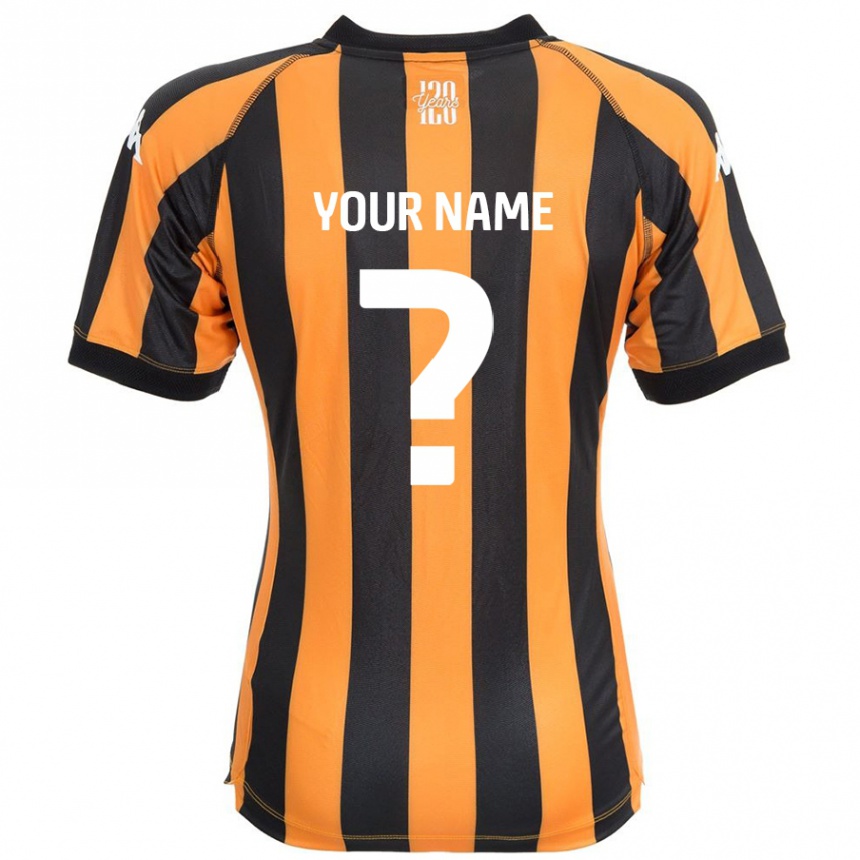 Kids Football Your Name #0 Black Amber Home Jersey 2024/25 T-Shirt Uk