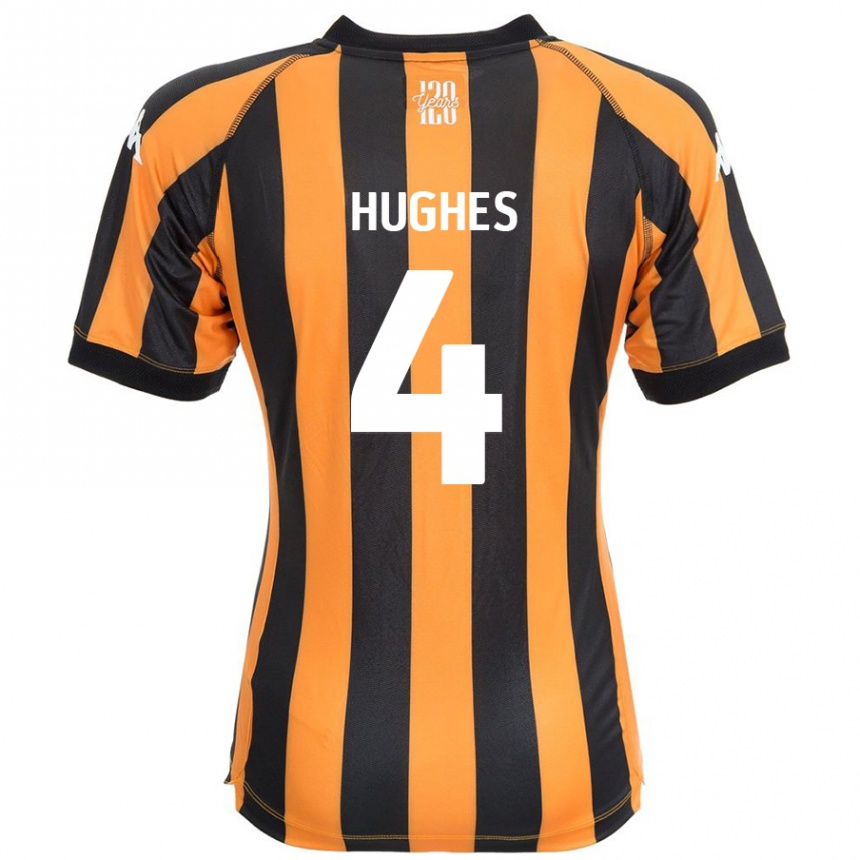 Kids Football Charlie Hughes #4 Black Amber Home Jersey 2024/25 T-Shirt Uk