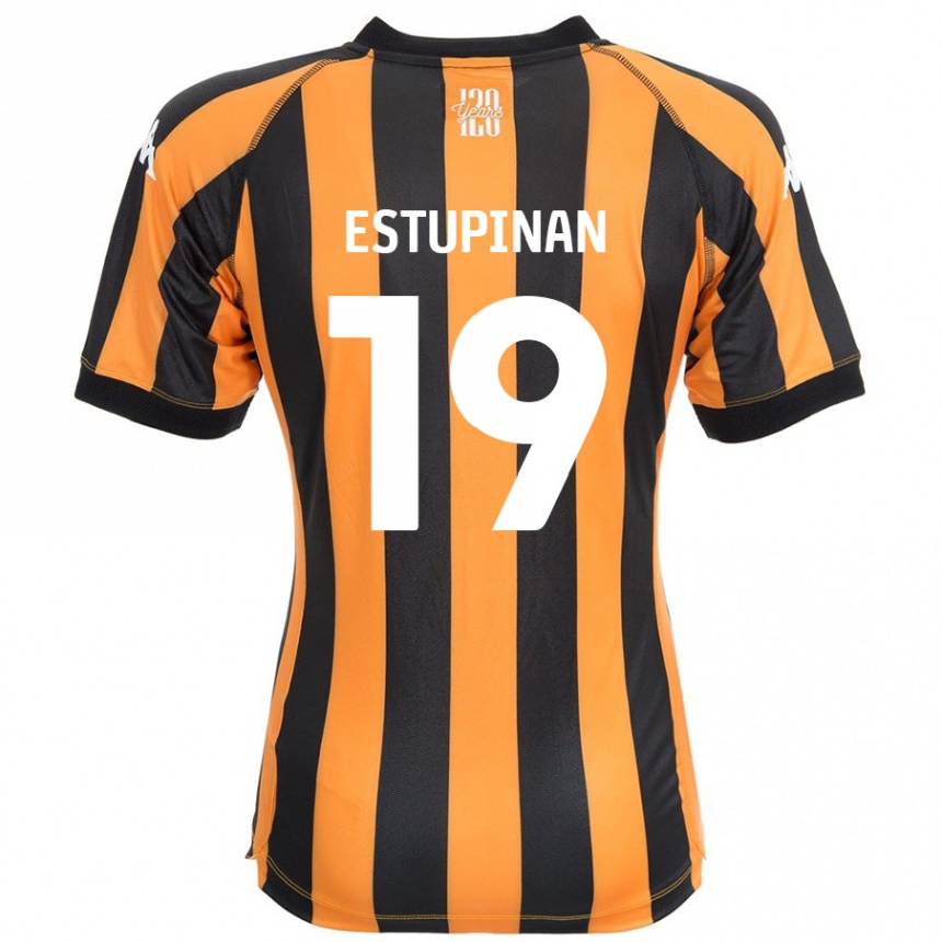 Kids Football Óscar Estupiñán #19 Black Amber Home Jersey 2024/25 T-Shirt Uk