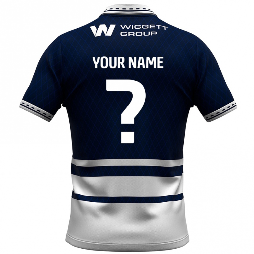 Kids Football Your Name #0 Navy Blue White Home Jersey 2024/25 T-Shirt Uk