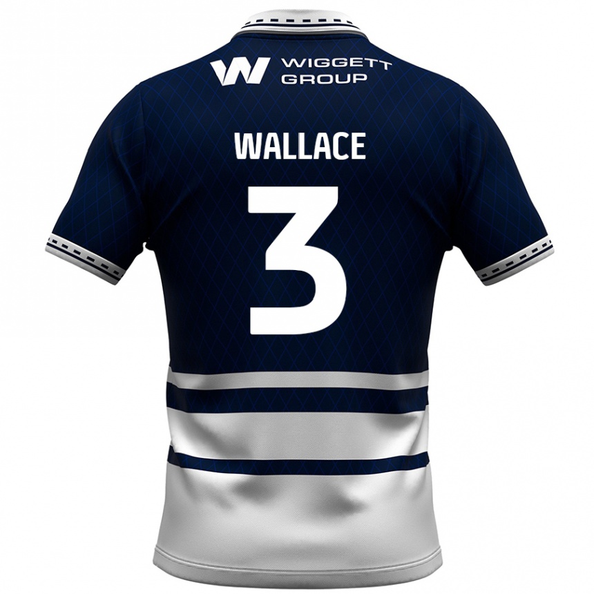 Kids Football Murray Wallace #3 Navy Blue White Home Jersey 2024/25 T-Shirt Uk