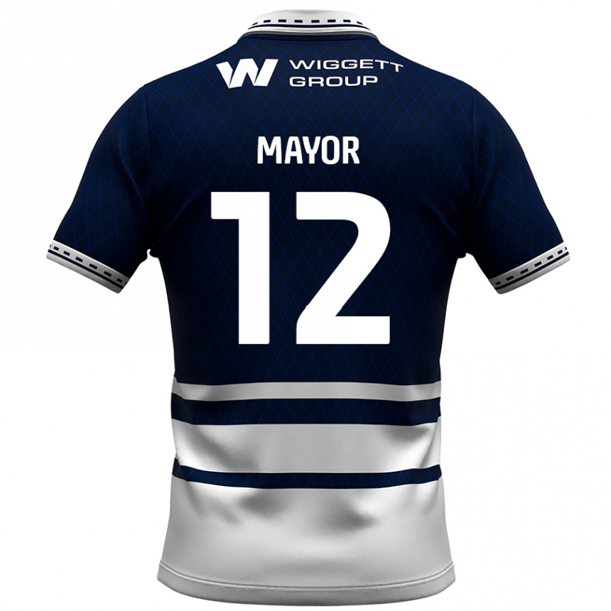 Kids Football Adam Mayor #12 Navy Blue White Home Jersey 2024/25 T-Shirt Uk