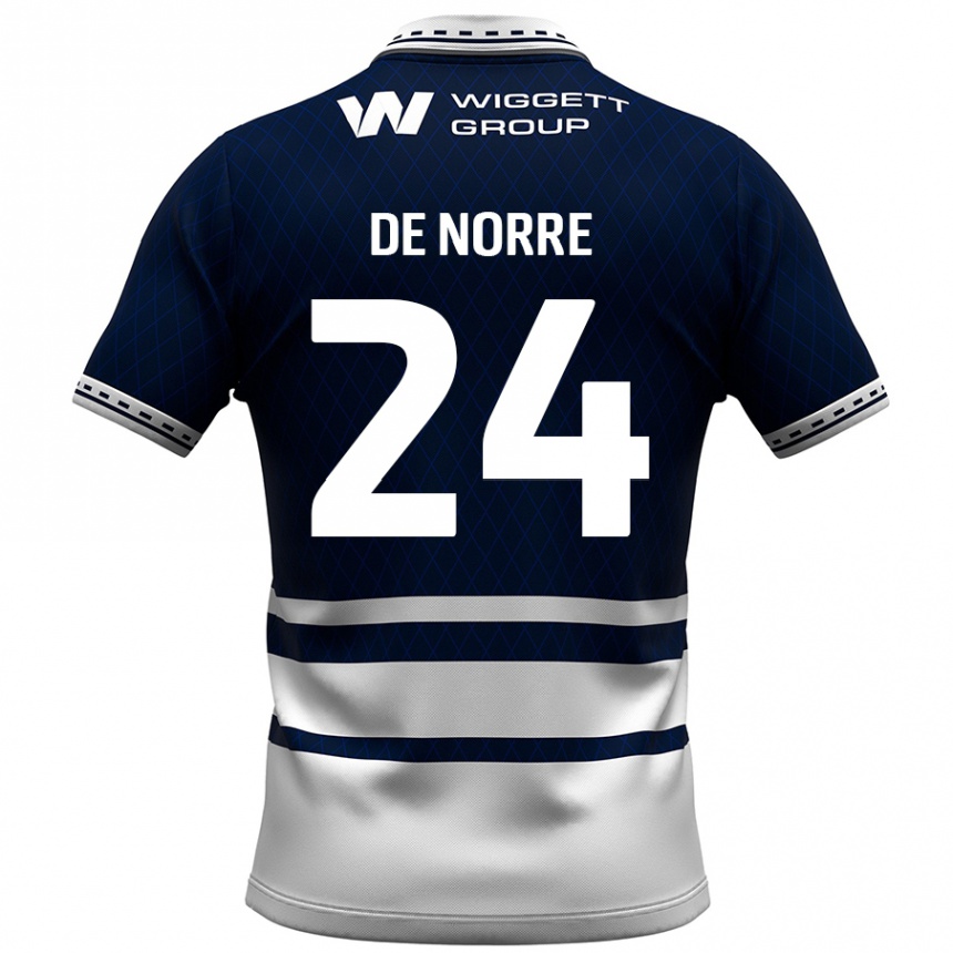 Kids Football Casper De Norre #24 Navy Blue White Home Jersey 2024/25 T-Shirt Uk