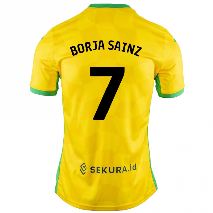 Kids Football Borja Sainz #7 Yellow Green Home Jersey 2024/25 T-Shirt Uk