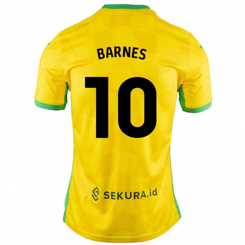 Kids Football Ashley Barnes #10 Yellow Green Home Jersey 2024/25 T-Shirt Uk