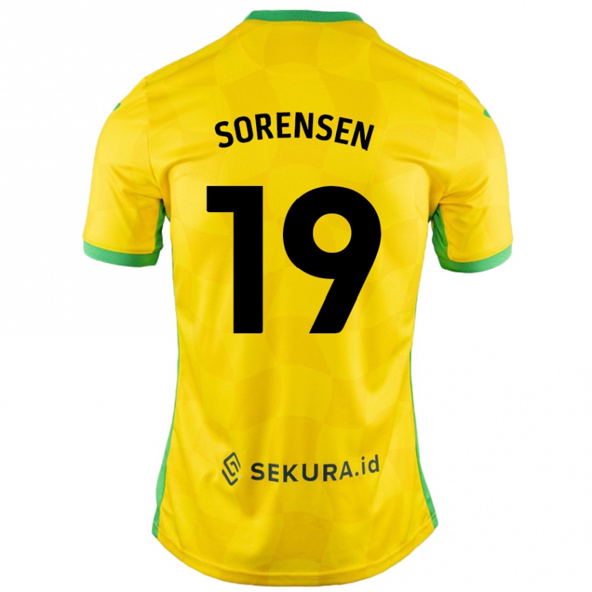 Kids Football Jacob Lungi Sørensen #19 Yellow Green Home Jersey 2024/25 T-Shirt Uk