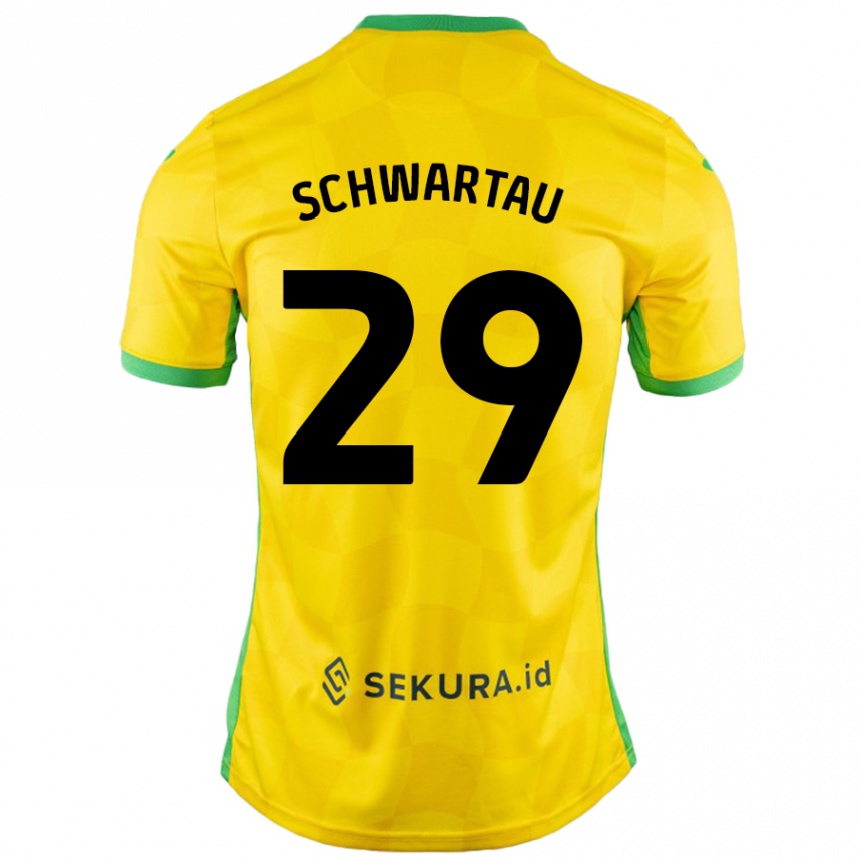 Kids Football Oscar Schwartau #29 Yellow Green Home Jersey 2024/25 T-Shirt Uk