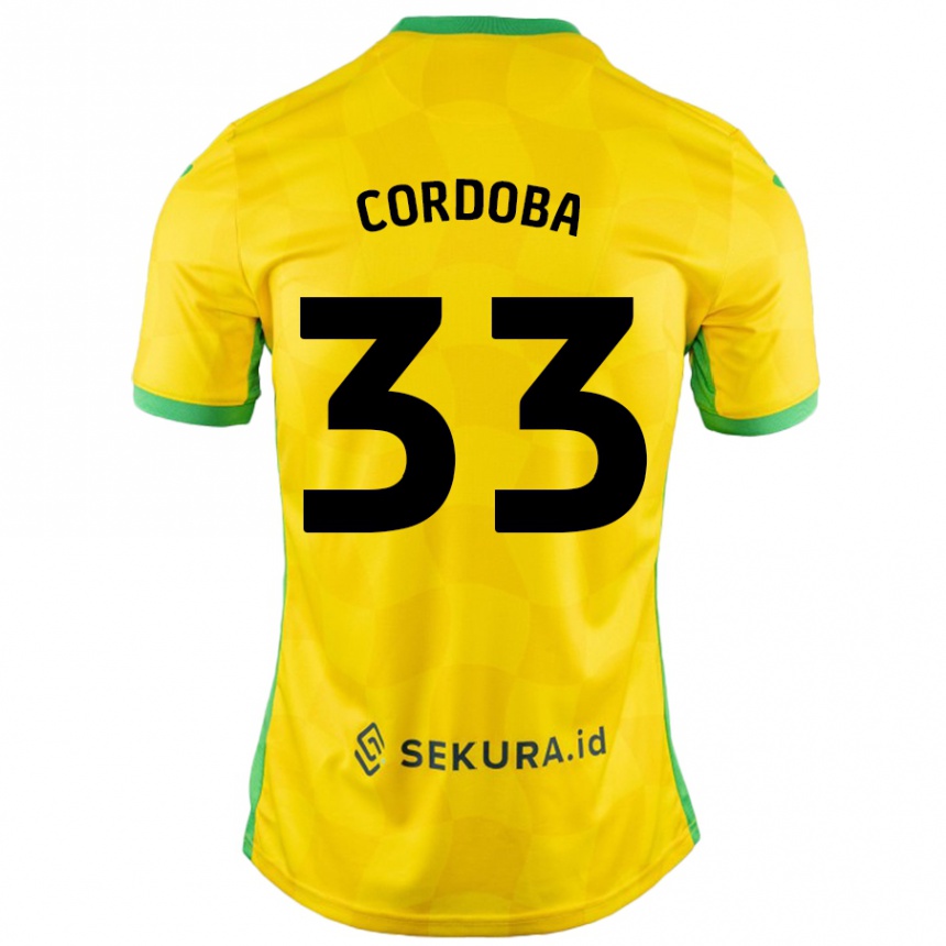 Kids Football José Córdoba #33 Yellow Green Home Jersey 2024/25 T-Shirt Uk