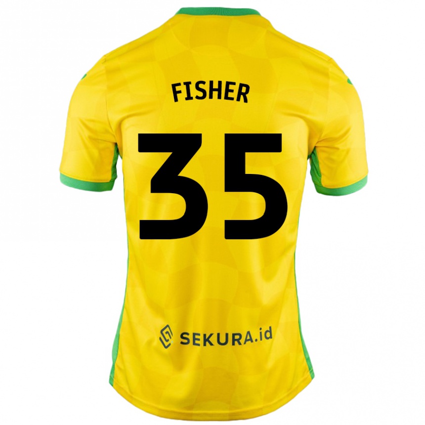 Kids Football Kellen Fisher #35 Yellow Green Home Jersey 2024/25 T-Shirt Uk