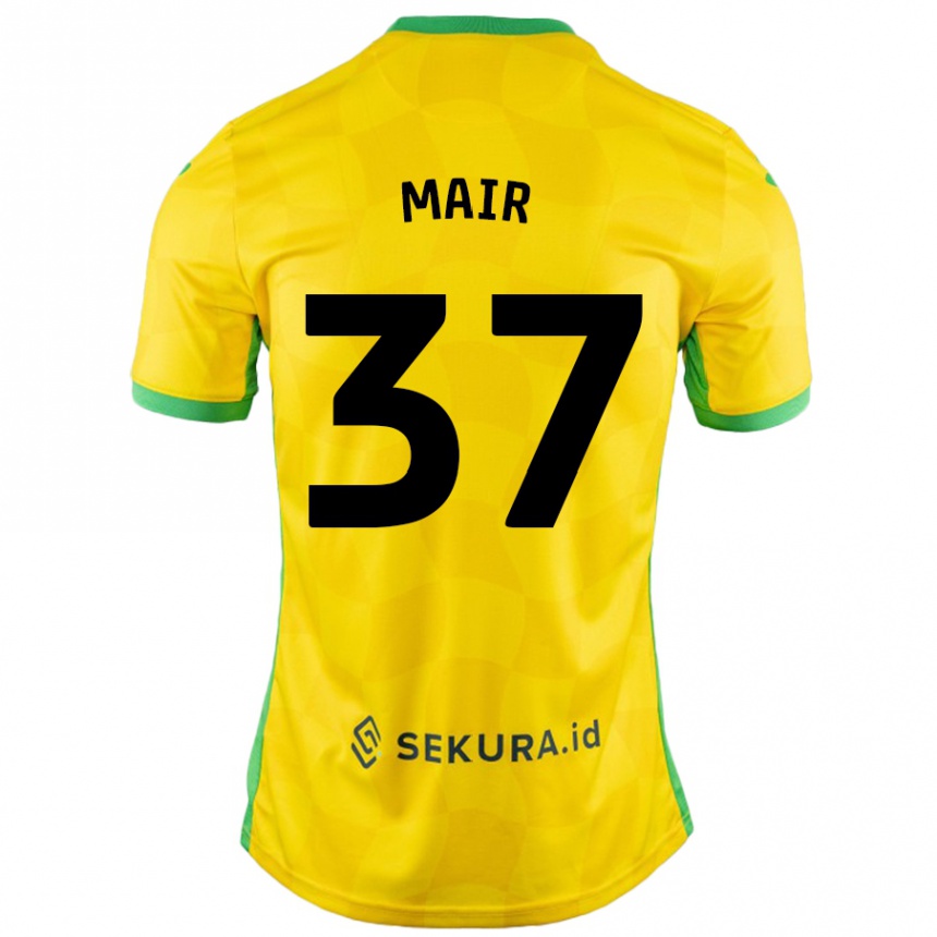 Kids Football Archie Mair #37 Yellow Green Home Jersey 2024/25 T-Shirt Uk