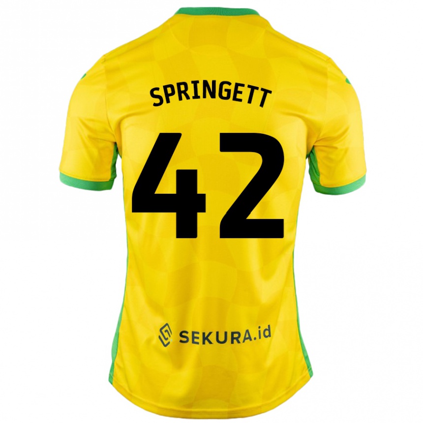 Kids Football Tony Springett #42 Yellow Green Home Jersey 2024/25 T-Shirt Uk