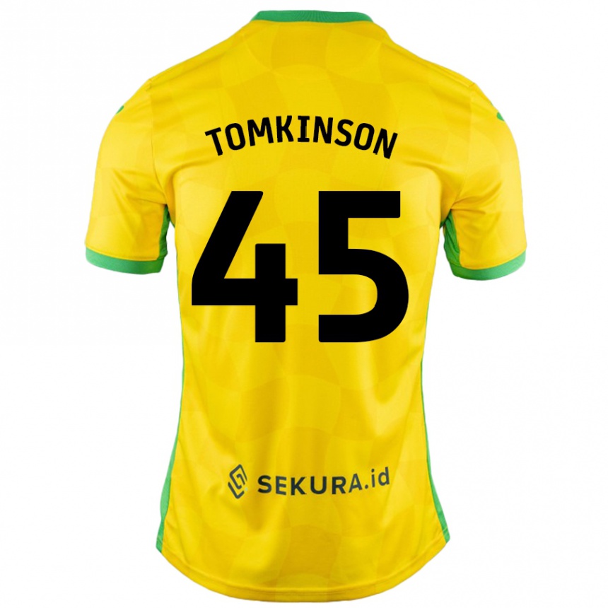 Kids Football Jonathan Tomkinson #45 Yellow Green Home Jersey 2024/25 T-Shirt Uk