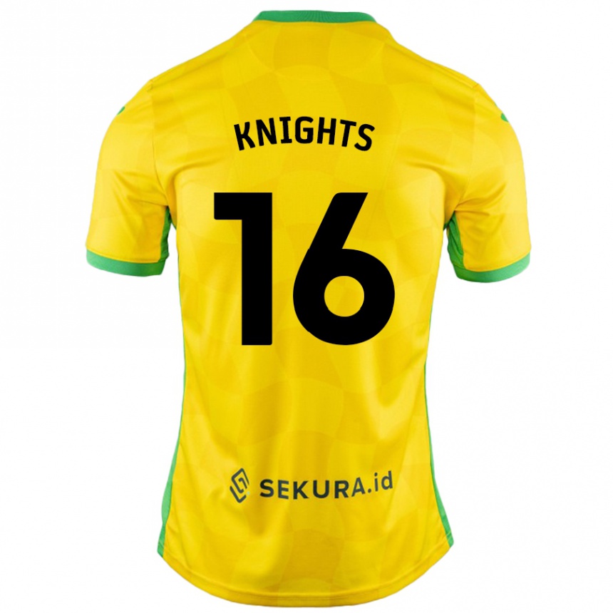 Kids Football Katie Knights #16 Yellow Green Home Jersey 2024/25 T-Shirt Uk