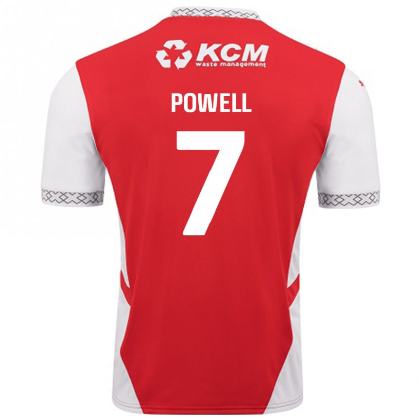 Kids Football Joe Powell #7 Red White Home Jersey 2024/25 T-Shirt Uk