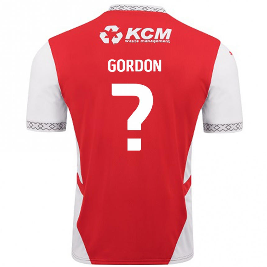 Kids Football Owain Gordon #0 Red White Home Jersey 2024/25 T-Shirt Uk