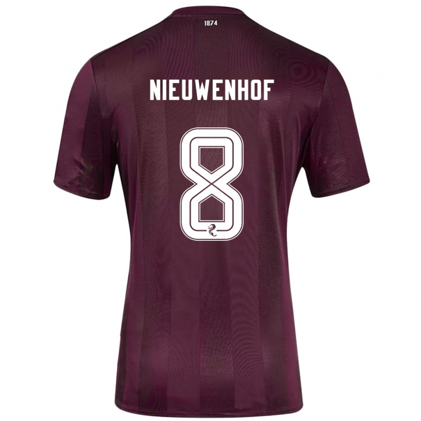 Kids Football Calem Nieuwenhof #8 Burgundy Home Jersey 2024/25 T-Shirt Uk