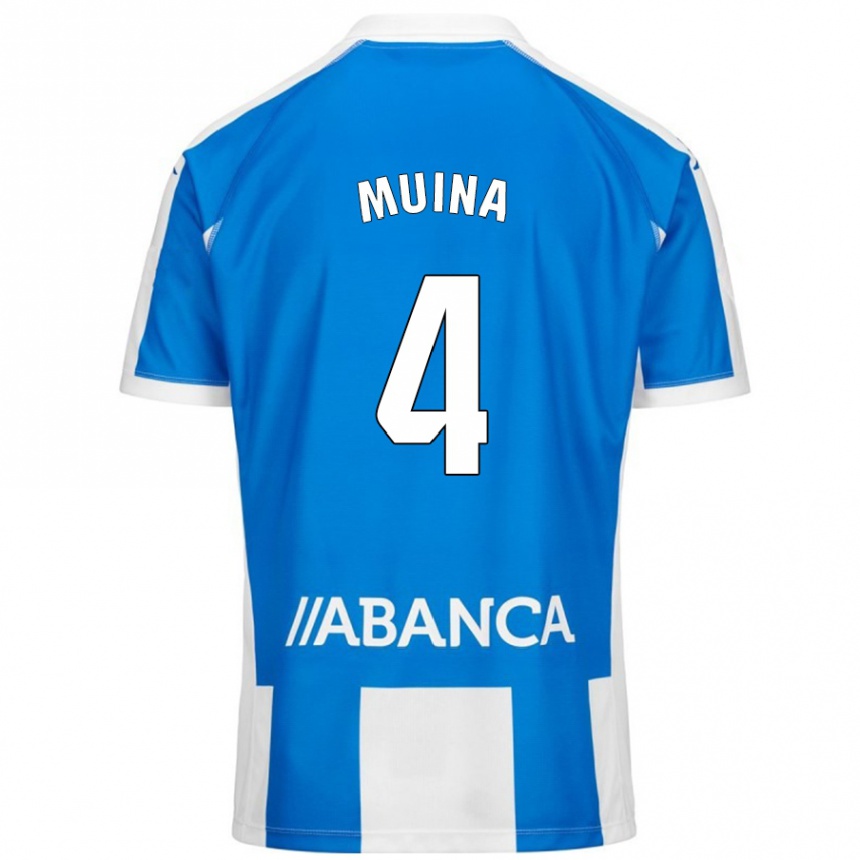 Kids Football Henar Muiña #4 Blue White Home Jersey 2024/25 T-Shirt Uk