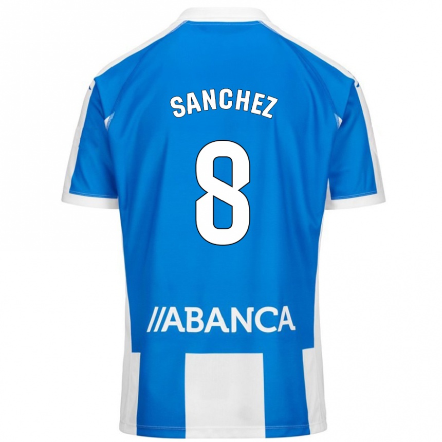 Kids Football Carlota Sánchez #8 Blue White Home Jersey 2024/25 T-Shirt Uk