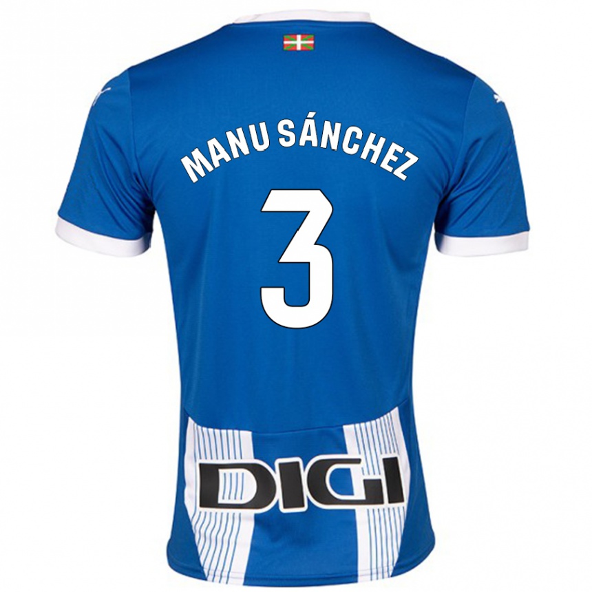 Kids Football Manu Sanchez #3 Blue Home Jersey 2024/25 T-Shirt Uk