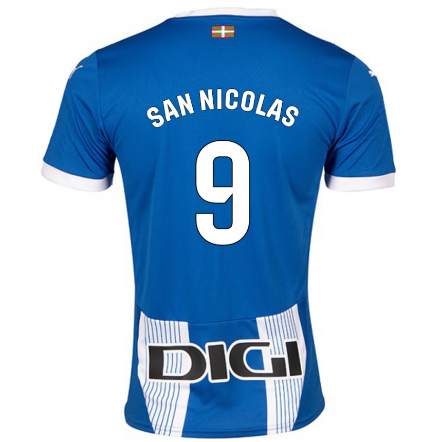 Kids Football Olga San Nicolás #9 Blue Home Jersey 2024/25 T-Shirt Uk