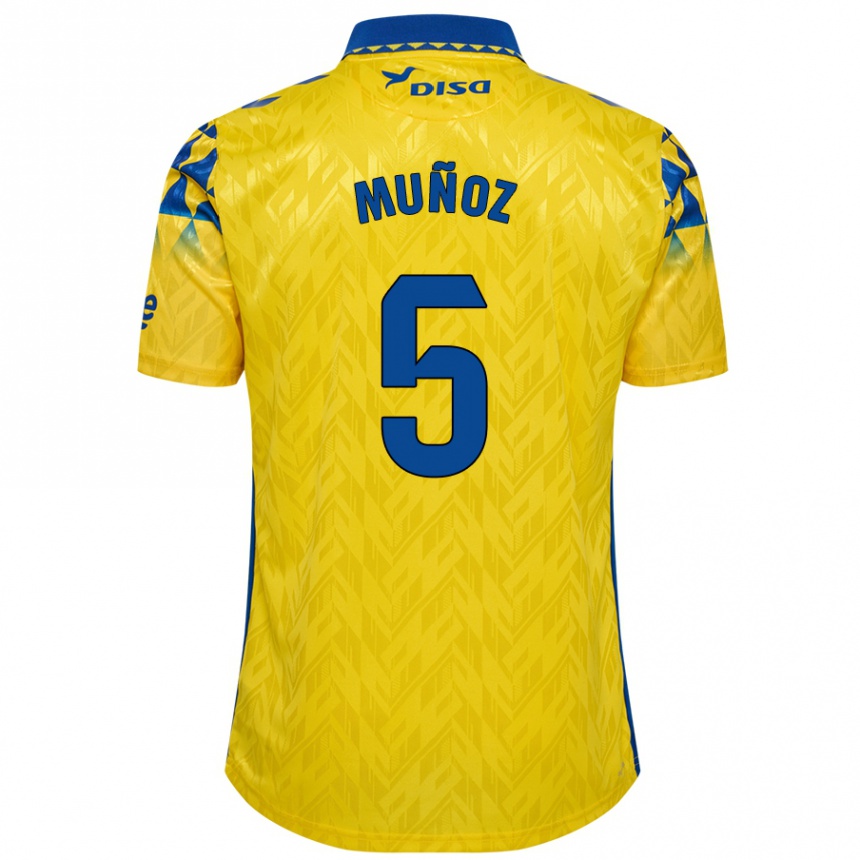 Kids Football Javi Muñoz #5 Yellow Blue Home Jersey 2024/25 T-Shirt Uk