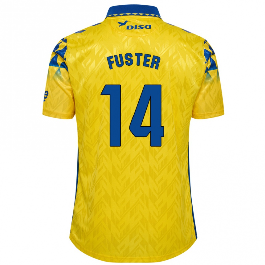 Kids Football Manu Fuster #14 Yellow Blue Home Jersey 2024/25 T-Shirt Uk