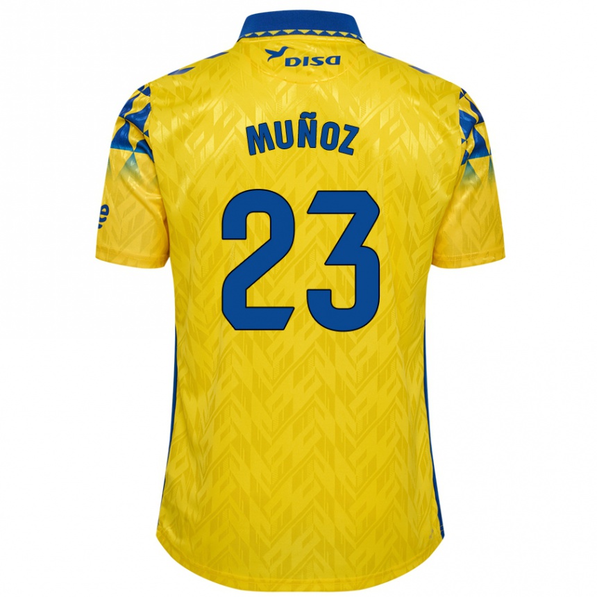 Kids Football Álex Muñoz #23 Yellow Blue Home Jersey 2024/25 T-Shirt Uk