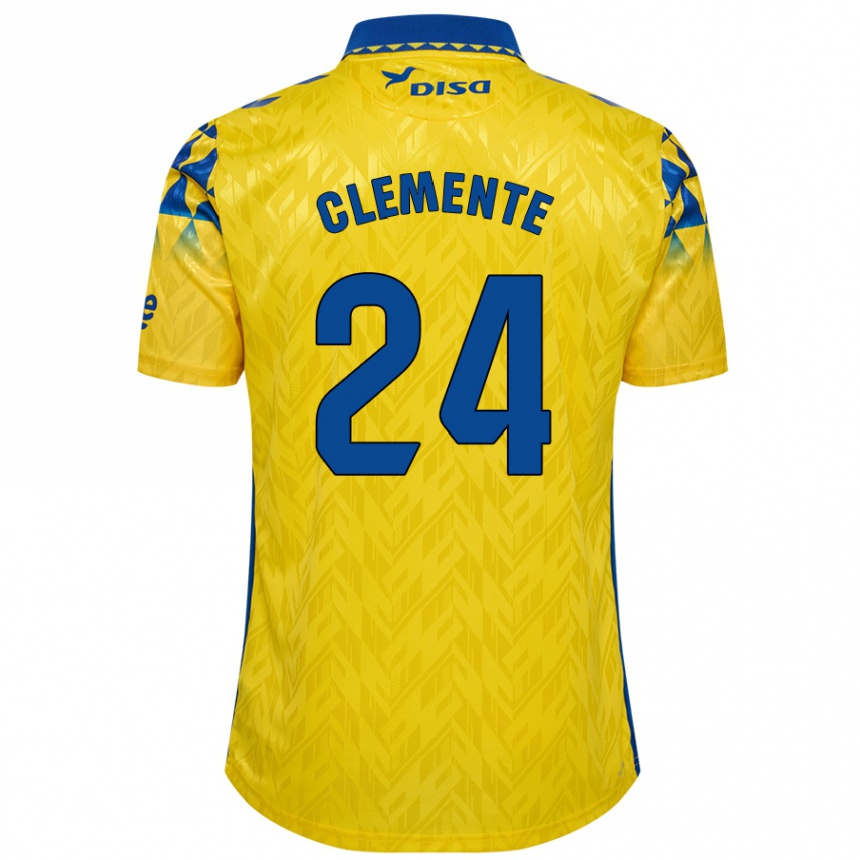 Kids Football Enrique Clemente #24 Yellow Blue Home Jersey 2024/25 T-Shirt Uk