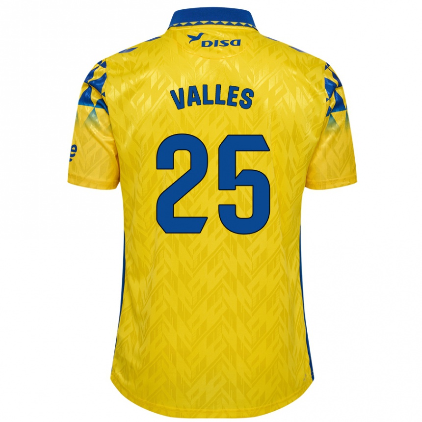 Kids Football Álvaro Valles #25 Yellow Blue Home Jersey 2024/25 T-Shirt Uk