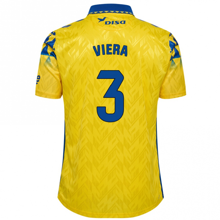 Kids Football Óliver Viera #3 Yellow Blue Home Jersey 2024/25 T-Shirt Uk