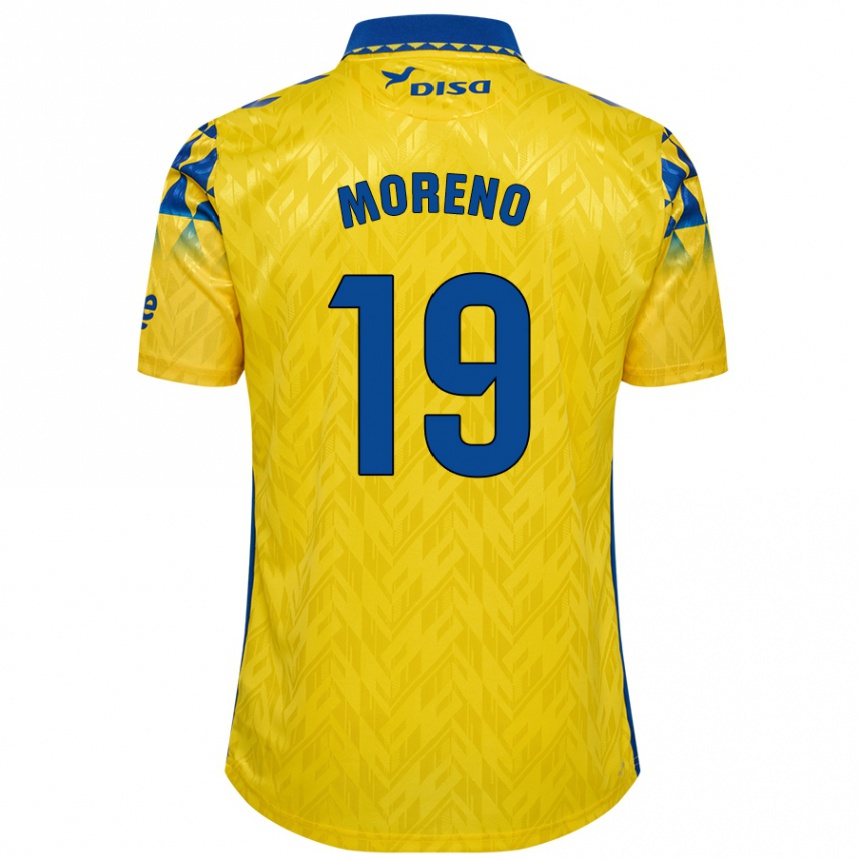 Kids Football Fernando Moreno #19 Yellow Blue Home Jersey 2024/25 T-Shirt Uk