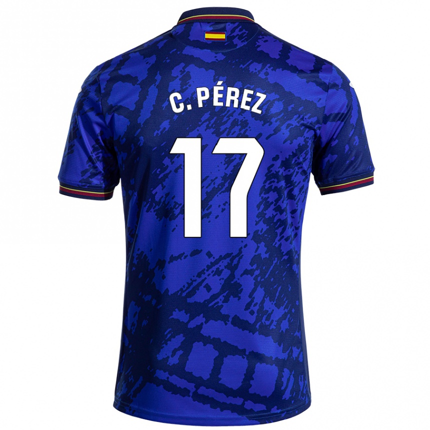 Kids Football Carles Perez #17 Darker Blue Home Jersey 2024/25 T-Shirt Uk