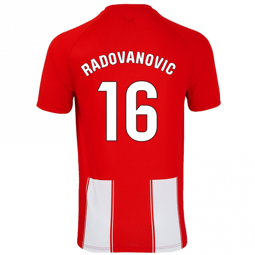 Kids Football Aleksandar Radovanovic #16 Red White Home Jersey 2024/25 T-Shirt Uk