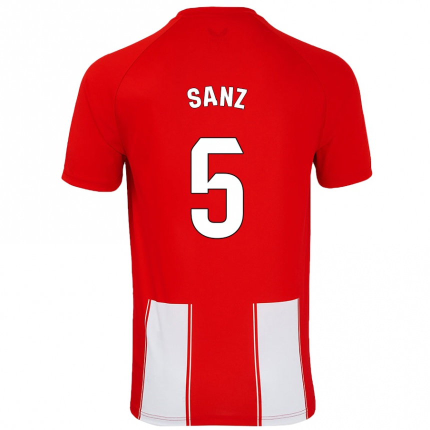 Kids Football Paco Sanz #5 Red White Home Jersey 2024/25 T-Shirt Uk