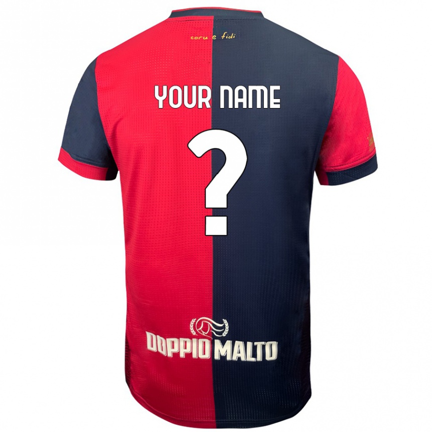 Kids Football Your Name #0 Red Darker Blue Home Jersey 2024/25 T-Shirt Uk