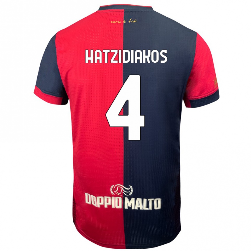 Kids Football Pantelis Hatzidiakos #4 Red Darker Blue Home Jersey 2024/25 T-Shirt Uk