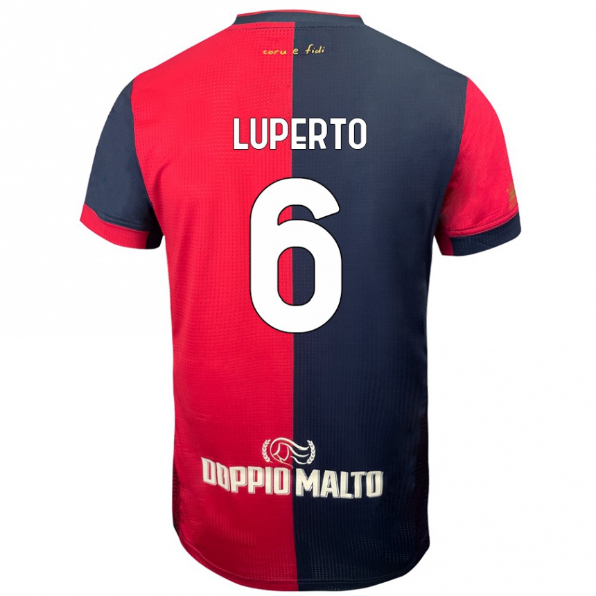 Kids Football Sebastiano Luperto #6 Red Darker Blue Home Jersey 2024/25 T-Shirt Uk